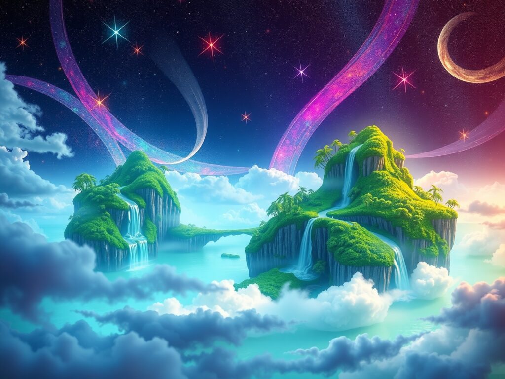 A Dreamscape of Floating Islands and Stars – free AI stock image