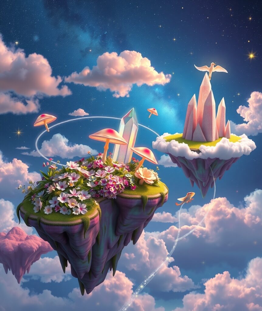 A Dreamscape of Floating Islands and Stars – free AI stock image