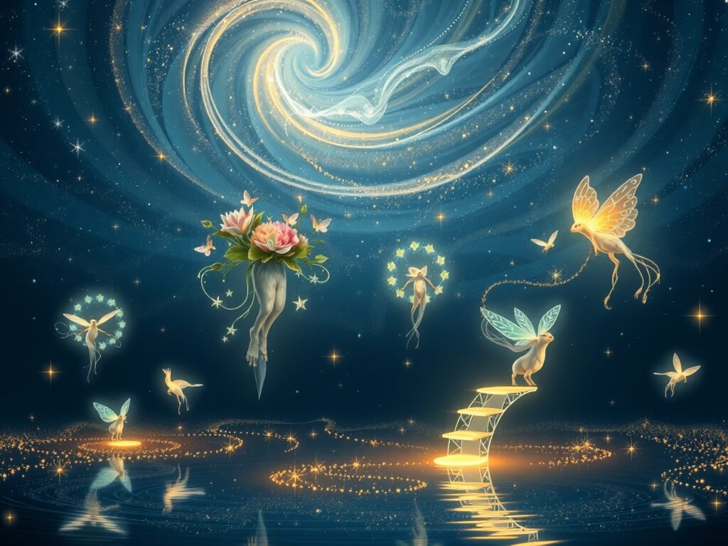 Dreamscape of Floating Islands and Stars – free AI stock image