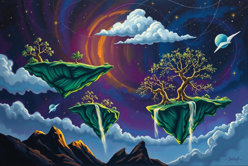 The Dreamscape of Floating Islands and Stars – free AI stock image