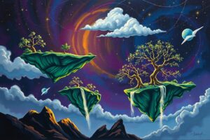 The Dreamscape of Floating Islands and Stars – free AI stock image