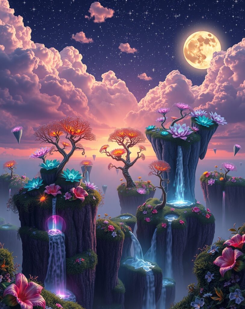 Dreamscape of Floating Islands and Stars – free AI stock image