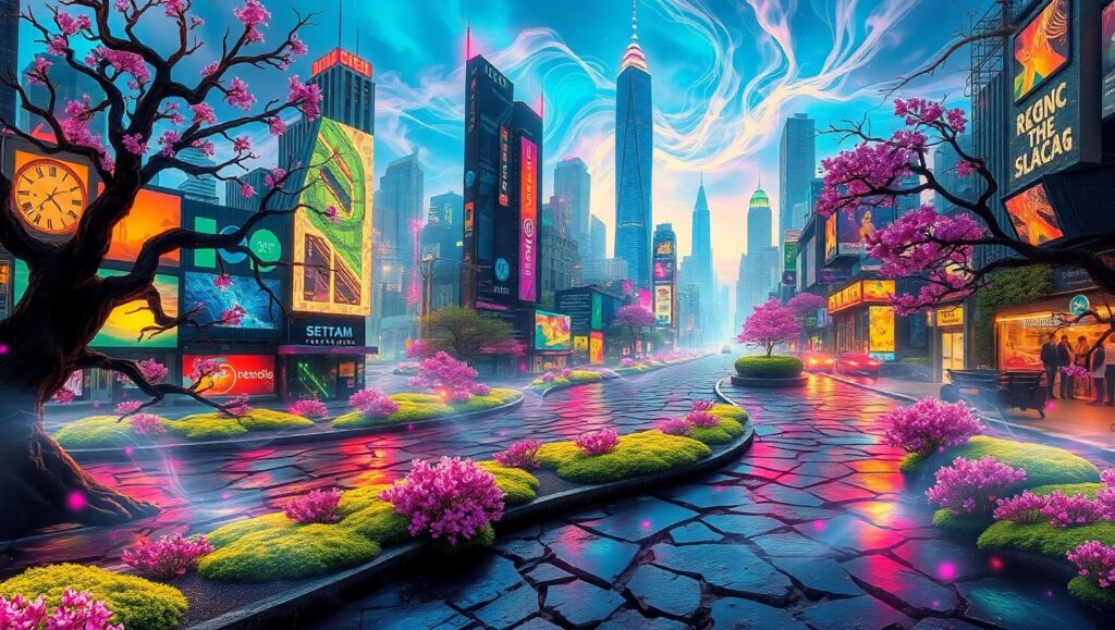 Dreamscape Glitch City – free AI stock image