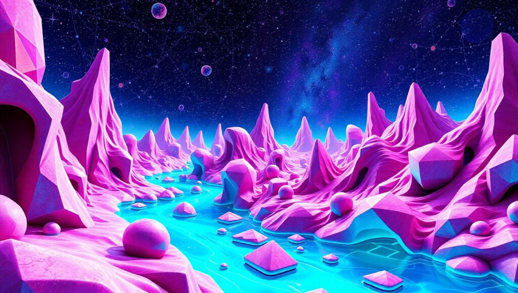 Dreamscape in Glitch Art Style – free AI stock image