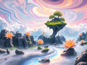 Dreamscape of Floating Dreams and Melting Stars – free AI stock image
