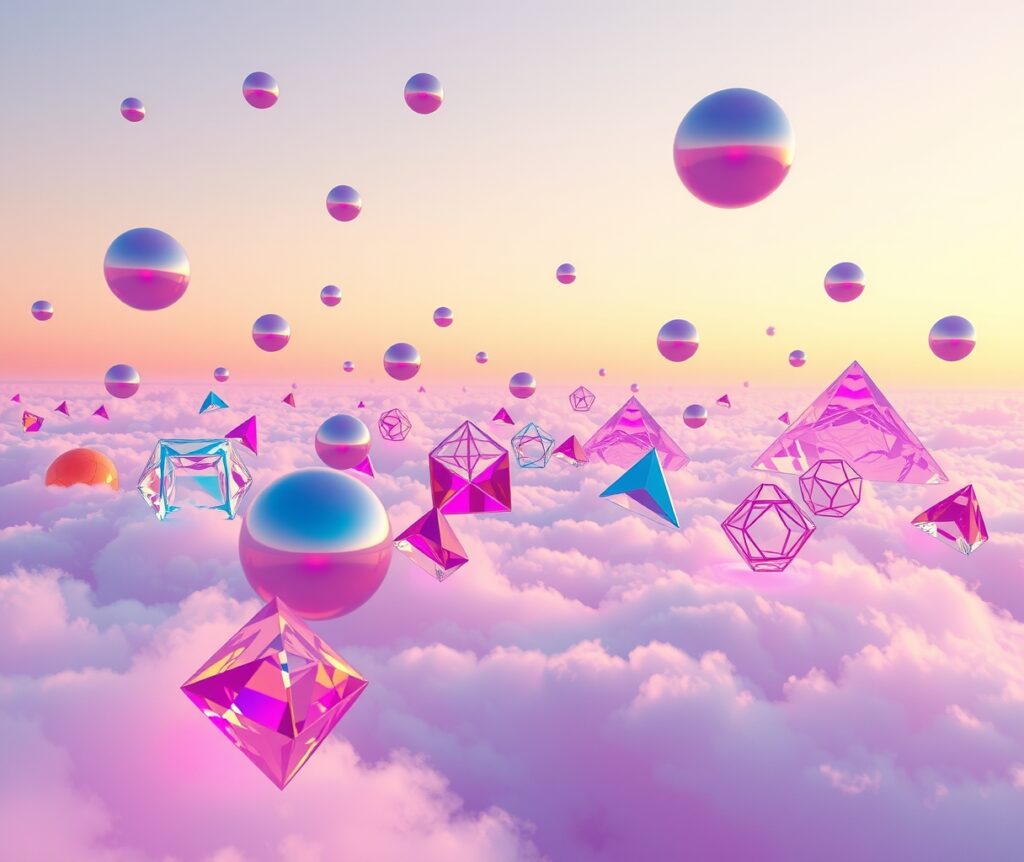 Dreamscape of Floating Geometric Shapes – free AI stock image
