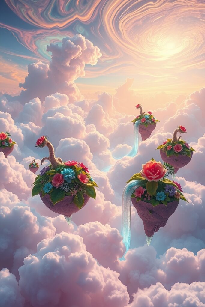 Dreamscape of Floating Islands and Clouds – free AI stock image