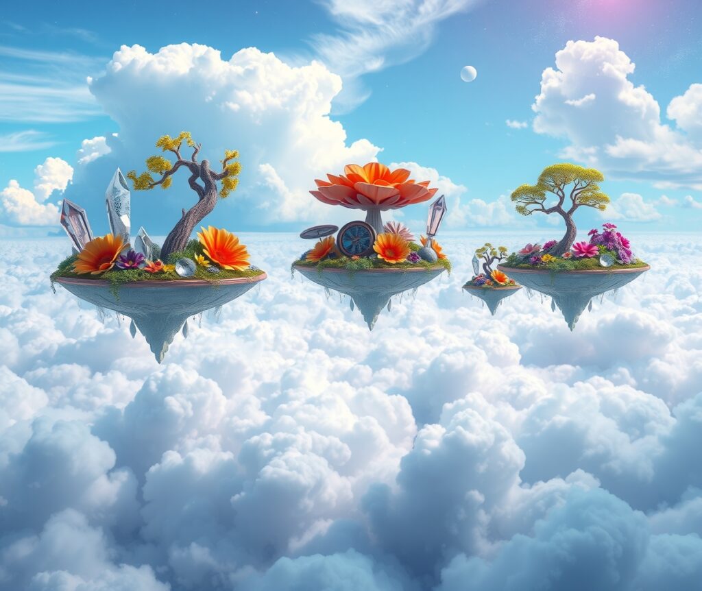 Dreamscape of Floating Islands and Clouds – free AI stock image