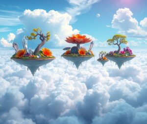 Dreamscape of Floating Islands and Clouds – free AI stock image