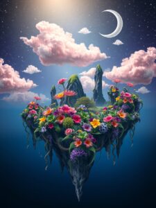 Dreamscape of Floating Islands and Stars – free AI stock image