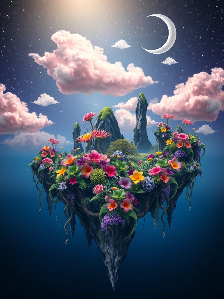Dreamscape of Floating Islands and Stars – free AI stock image