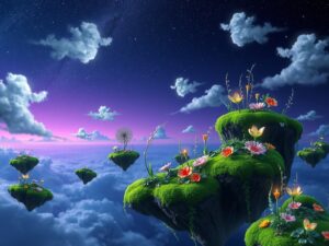 Dreamscape of Floating Islands and Stars – free AI stock image