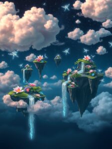Dreamscape of Floating Islands and Stars – free AI stock image