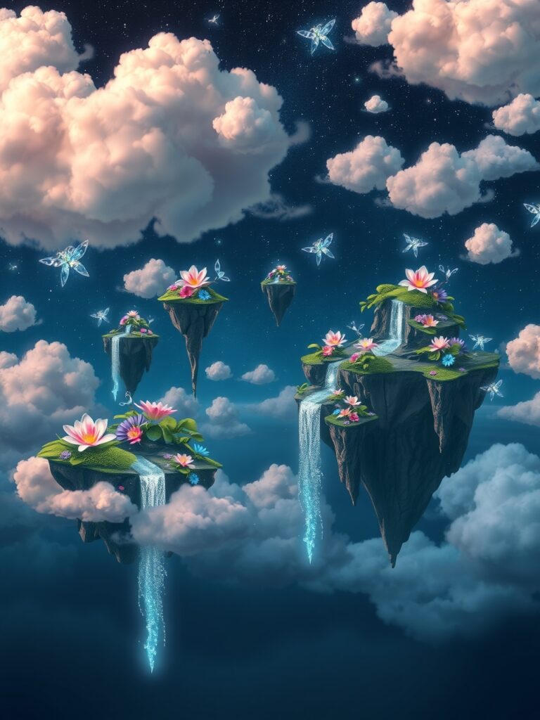 Dreamscape of Floating Islands and Stars – free AI stock image