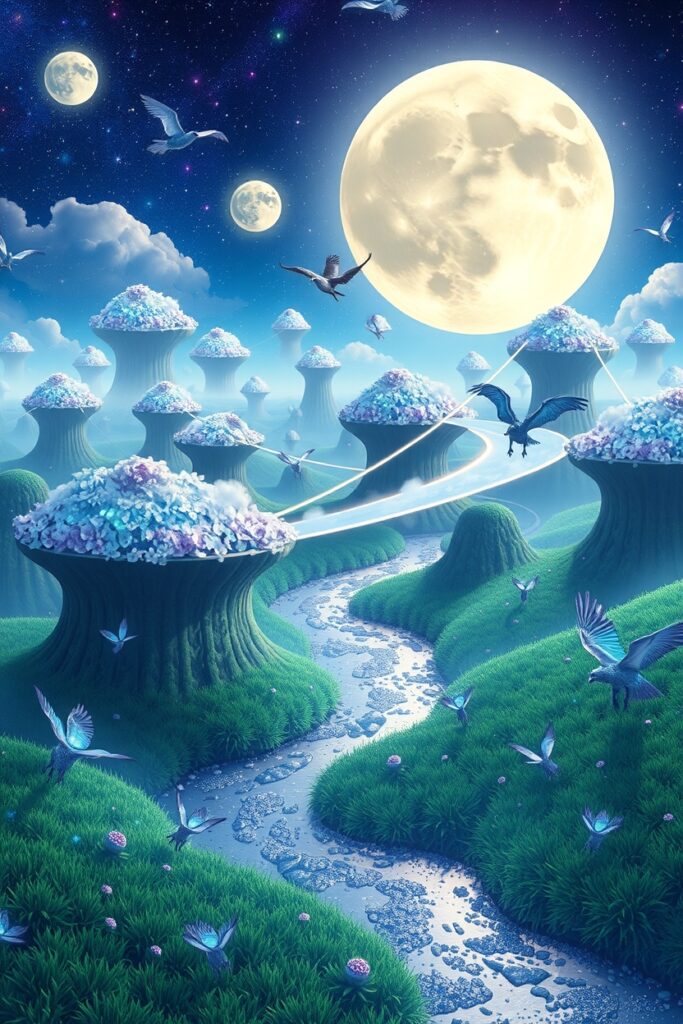 Dreamscape of Floating Islands and Stars – free AI stock image