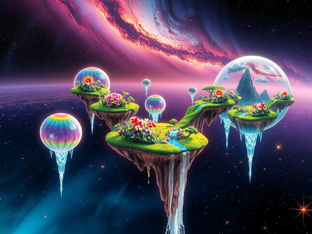 Dreamscape of Floating Islands and Stars – free AI stock image