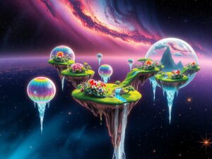 Dreamscape of Floating Islands and Stars – free AI stock image