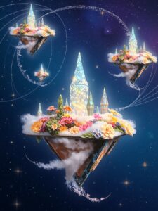 Dreamscape of Floating Islands and Stars – free AI stock image