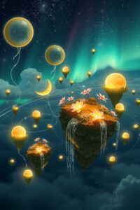 Dreamscape of Floating Islands and Stars – free AI stock image