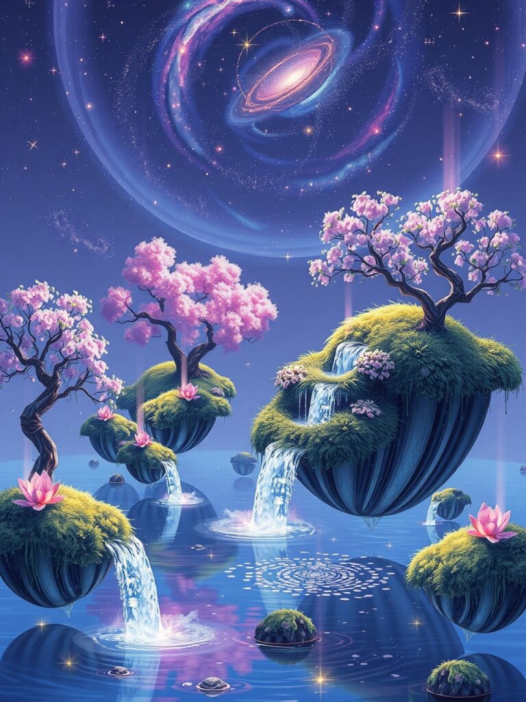 Dreamscape of Floating Islands and Stars – free AI stock image