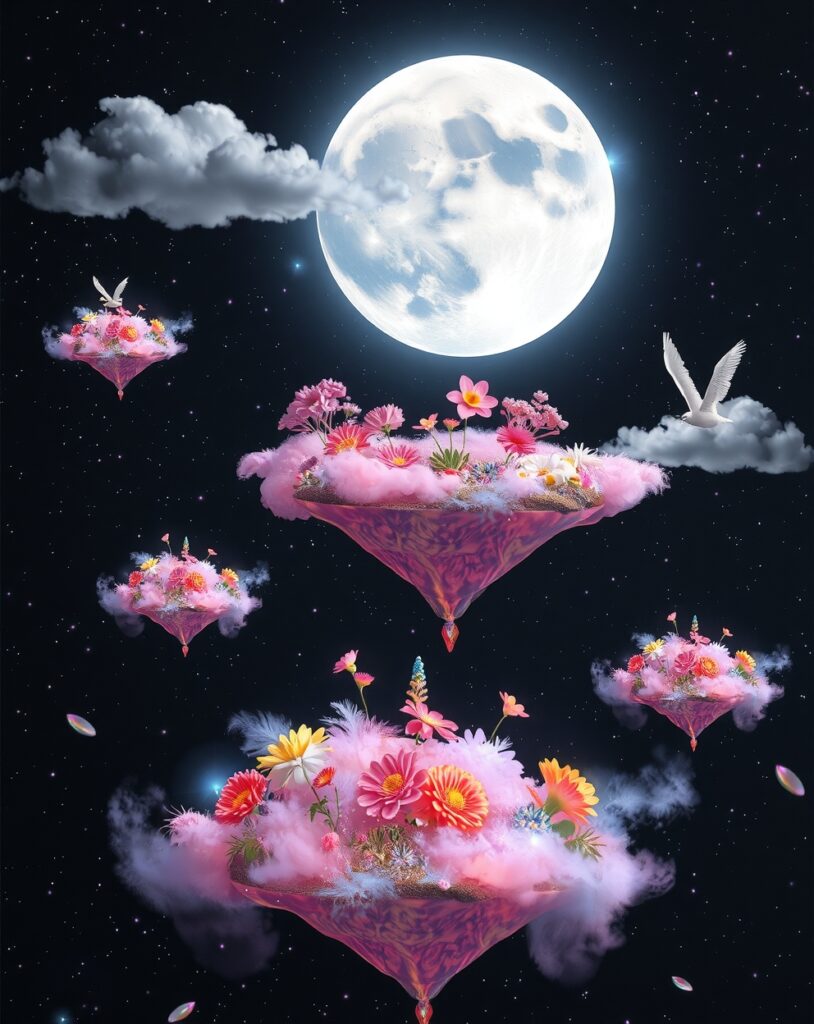 Dreamscape of Floating Islands and Stars – free AI stock image
