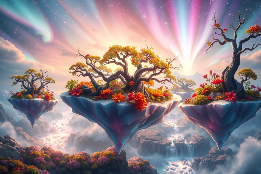 Dreamscape of Floating Islands and Stars – free AI stock image