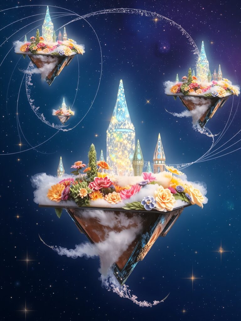 Dreamscape of Floating Islands and Stars – free AI stock image