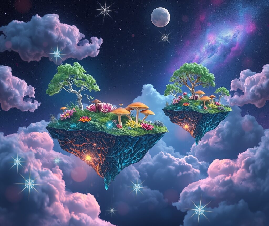 Dreamscape of Floating Islands and Stars – free AI stock image