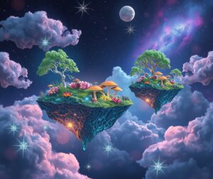 Dreamscape of Floating Islands and Stars – free AI stock image