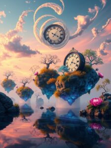 Dreamscape of Floating Islands and Time – free AI stock image