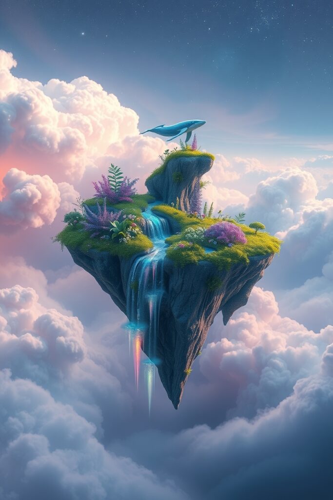 Dreamscape of Floating Islands and Whales – free AI stock image