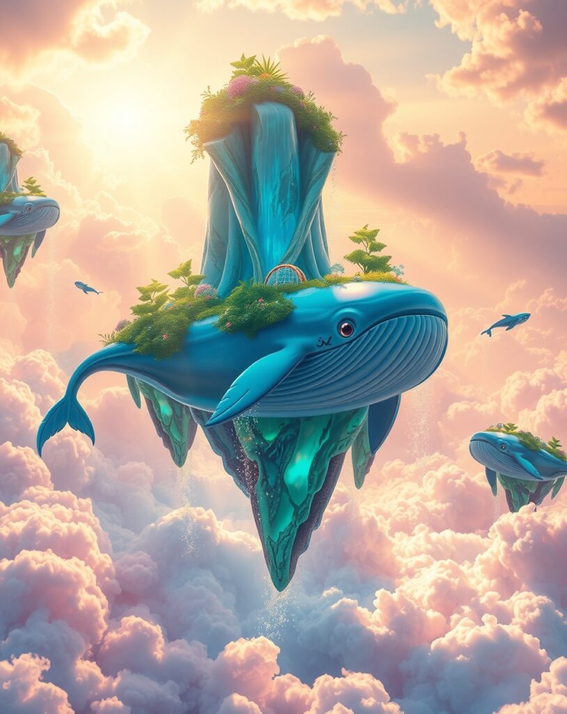 Dreamscape of Floating Islands and Whales – free AI stock image