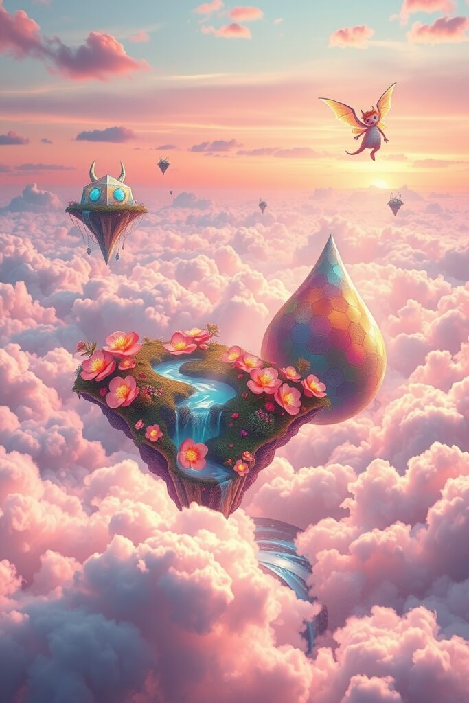 Dreamscape of Floating Islands and Whimsical Clouds – free AI stock image