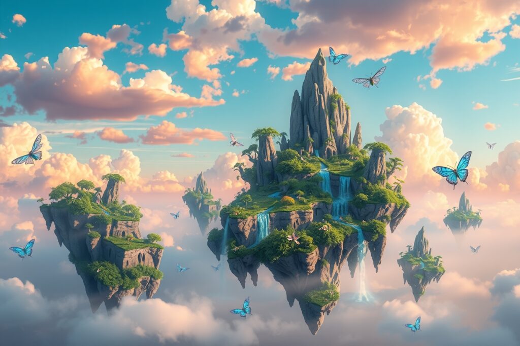 Dreamscape of Floating Islands and Whimsical Clouds – free AI stock image