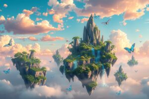 Dreamscape of Floating Islands and Whimsical Clouds – free AI stock image