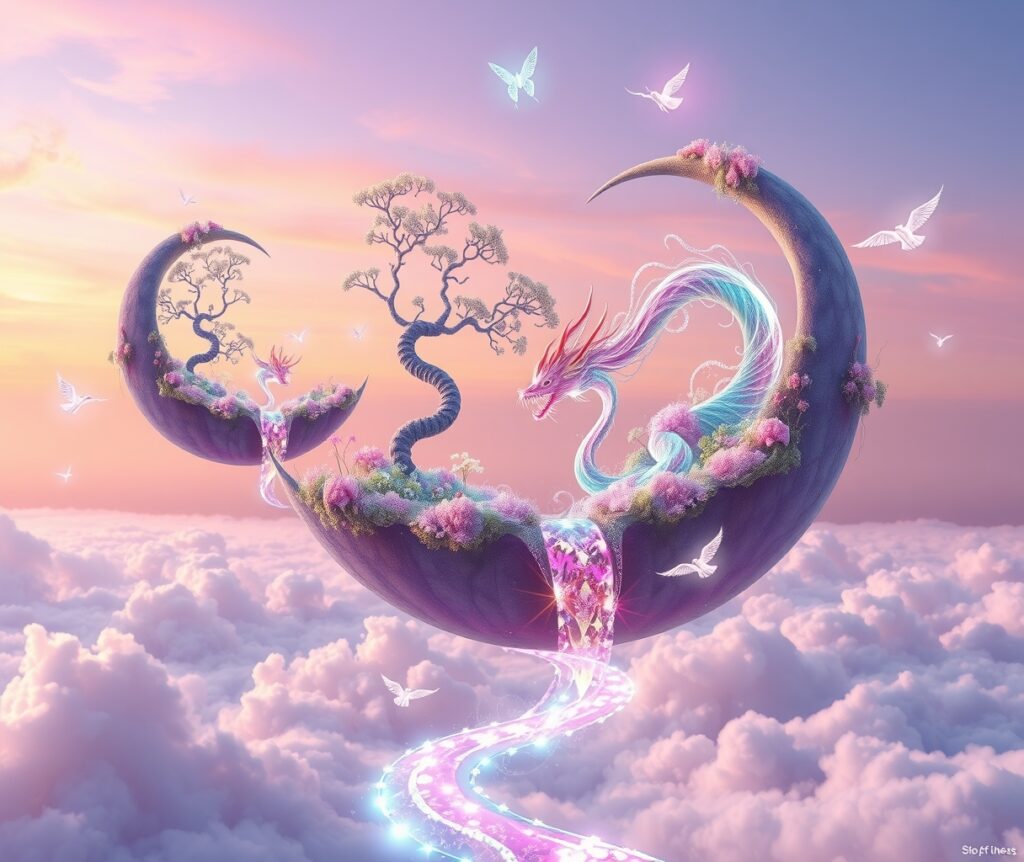 Dreamscape of Floating Islands and Whimsical Creatures – free AI stock image