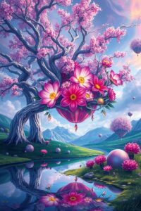 Dreamscape of Floating Islands and Whimsical Trees – free AI stock image