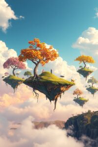 Dreamscape of Floating Islands and Whimsical Trees – free AI stock image