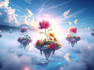 Dreamscape of Floating Islands and Whispers – free AI stock image