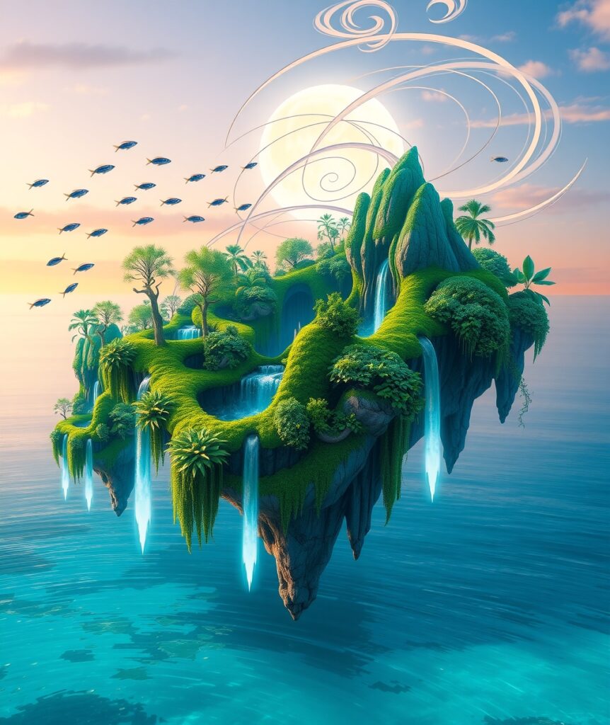 Dreamscape of Floating Islands Underwater – free AI stock image