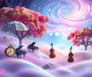 Dreamscape of Floating Objects and Colors – free AI stock image