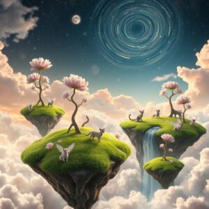 Dreamscape with Floating Islands and Cats – free AI stock image