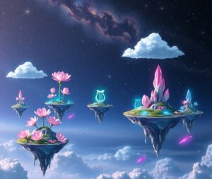 Dreamscape with Floating Islands and Stars – free AI stock image