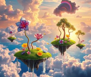 Dreamscape with Floating Islands in the Sky – free AI stock image