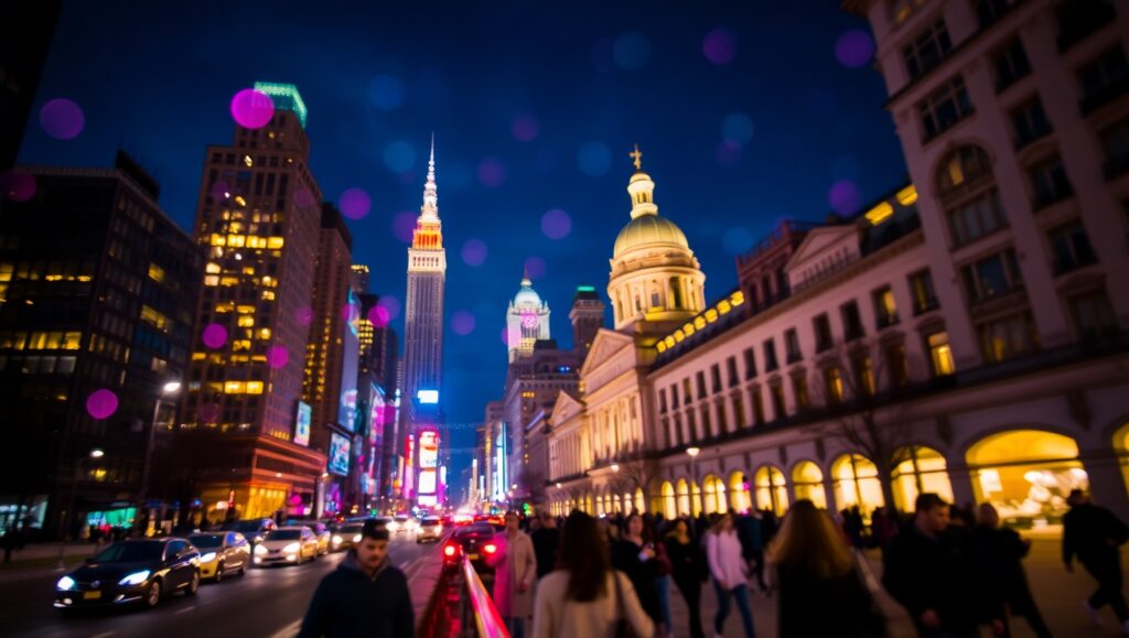 Dreamy Cityscape Bokeh Lights – free AI stock image