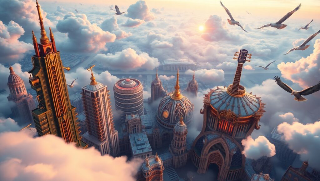 Dreamy Cityscape from Above – free AI stock image