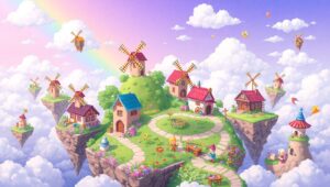 Dreamy Cloud Village Adventure – free AI stock image