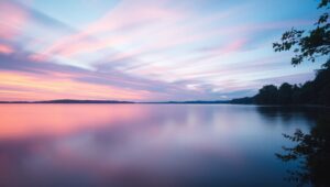 Dreamy Dusk Over a Serene Lake – free AI stock image