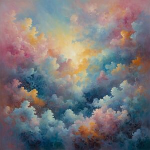 Dreamy Figures Floating Amongswirling Clouds – free AI stock image