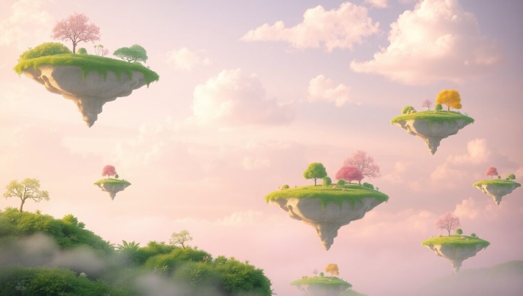 Dreamy Floating Islands in Pastel Skies – free AI stock image